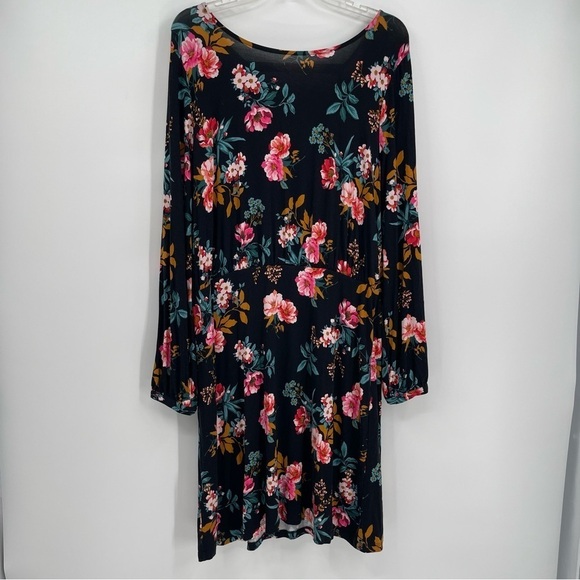 Ann Taylor LOFT NWT Women Black Floral Dress Size 14 Deep-v Back Long Sleeves - Picture 12 of 12